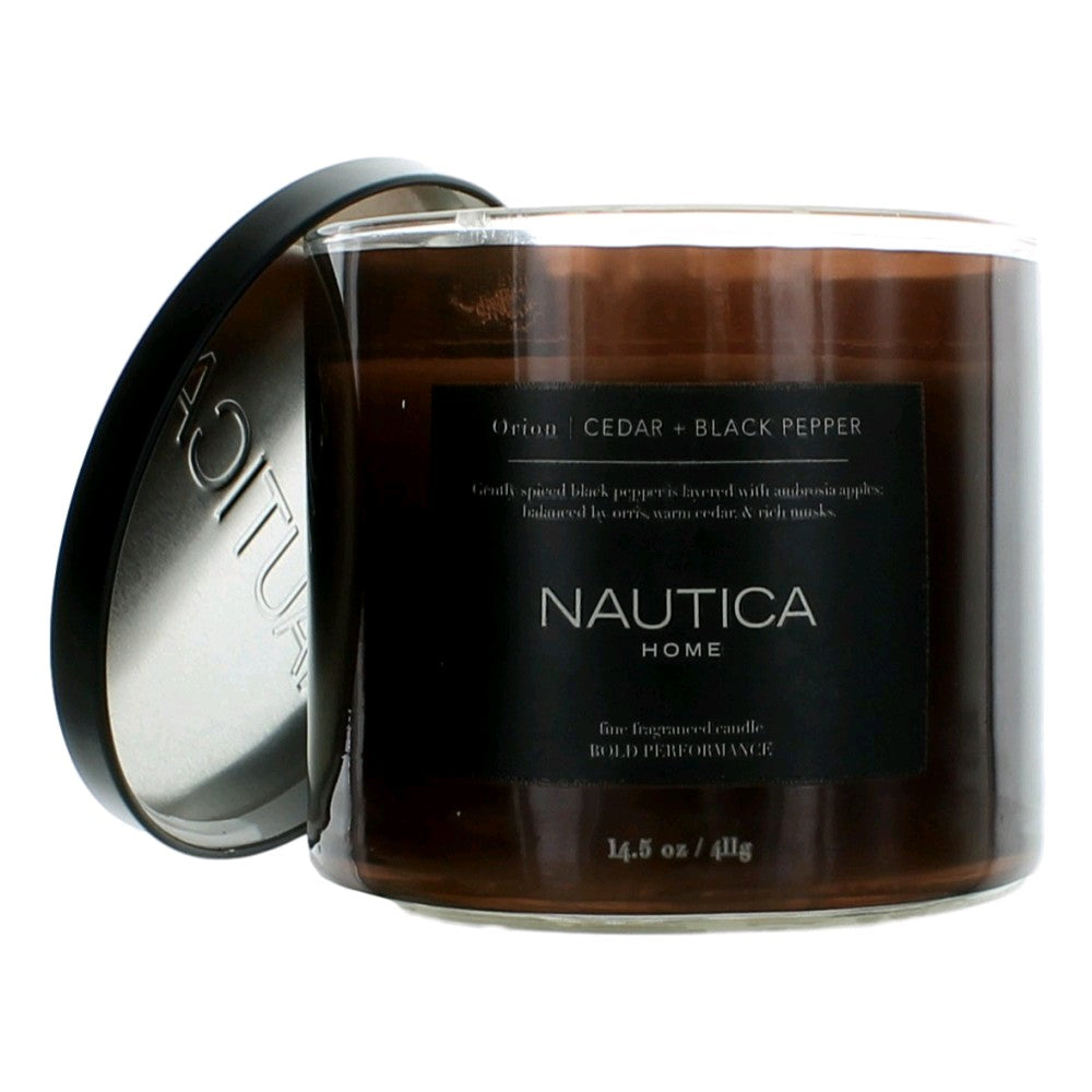Jar of Nautica 14.5 oz Soy Wax Blend 3 Wick Candle - Orion Cedar & Black Pepper